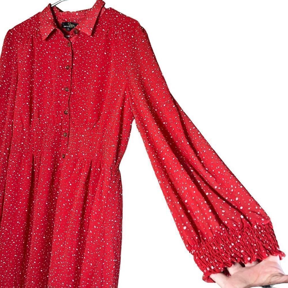 Suzanne Betro Red and Ivory Polka Dot Button Front Dress XL - Picture 5 of 12
